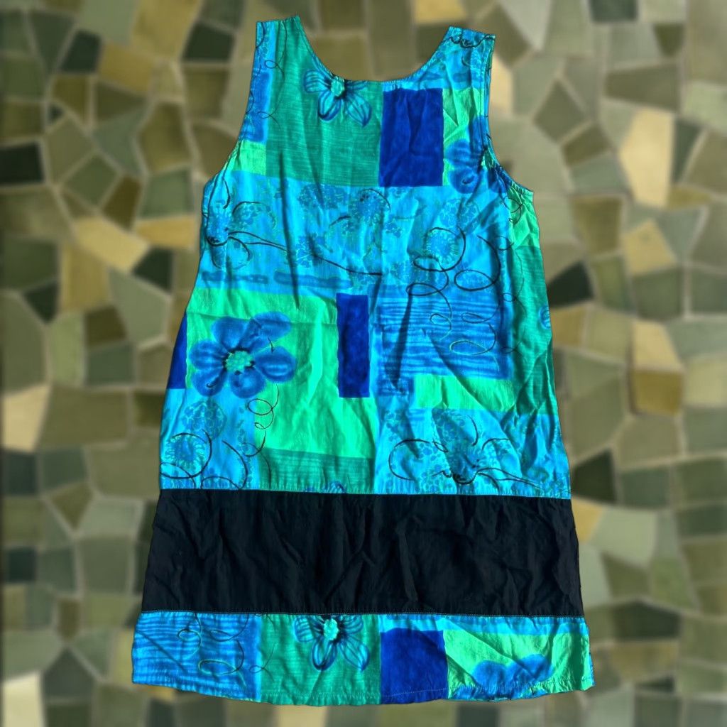 Vintage VINTAGE Key Lime Pie Rayon Blue Green Floral Beaded Tank Sun Dress Medium Size M / US 6-8 / IT 42-44 - 1 Thumbnail
