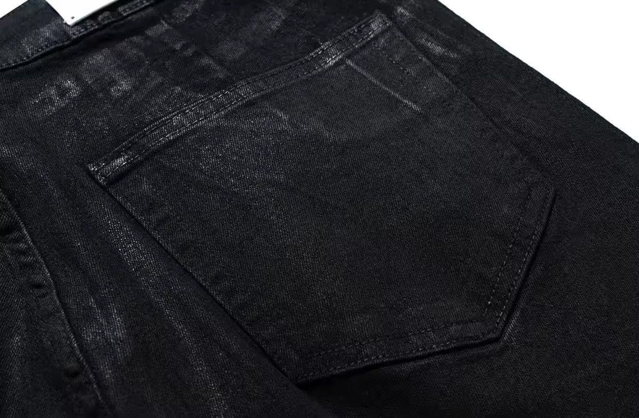 Denime × Japanese Brand Streetwear Black Glue Coated Boot Cut Size US 33 - 6 Thumbnail