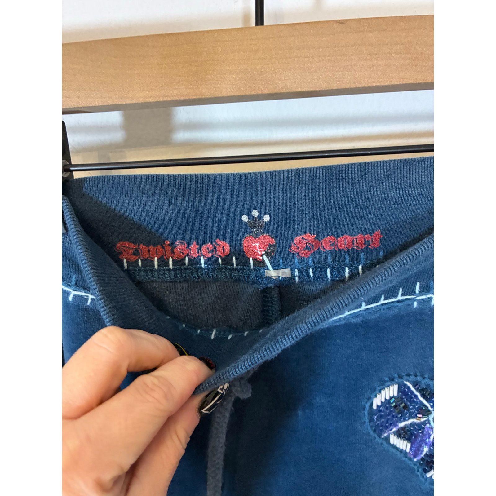Other Twisted Heart Y2K Velour Drawstring Sweat Pants Blue M Size 25" / US 0 / IT 36 - 4 Thumbnail
