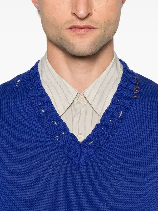 Marni o1w1db11125 Cotton V-Neck Vest in Blue Size US L / EU 52-54 / 3 - 3 Thumbnail