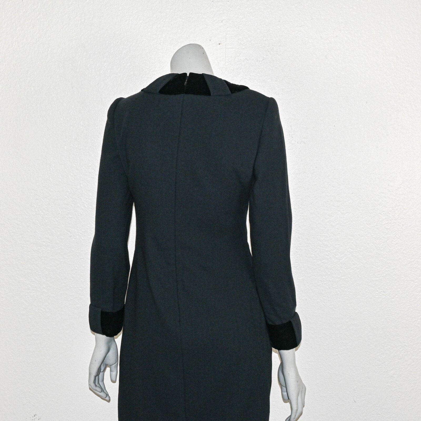 Vintage 90s Carolina Herrera Long Sleeve Dress Wool Charcoal