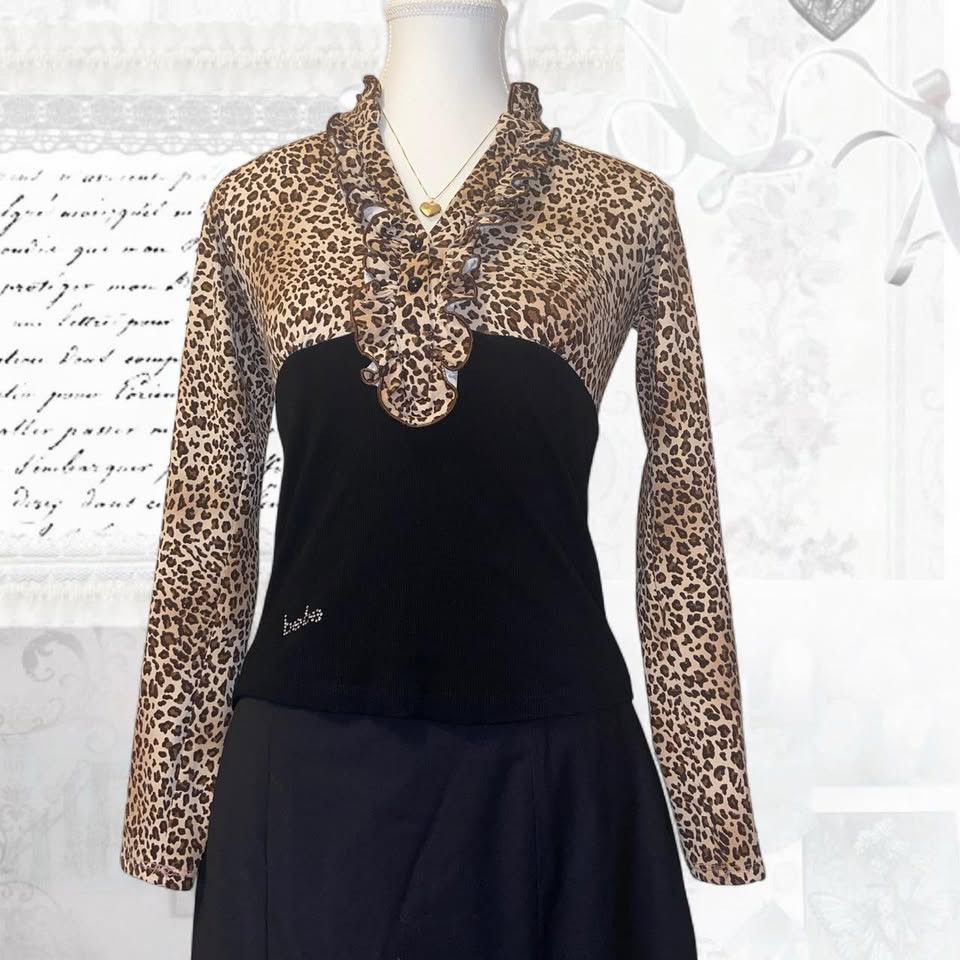 Bebe Vintage Bebe Leopard Print Rhinestone Logo Top (Size M) Size M / US 6-8 / IT 42-44 - 1 Thumbnail