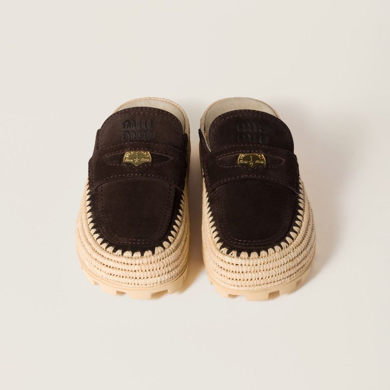 Miu Miu o1B3y1r0526 Suede and Raffia Flatform Mules in Brown Size US 9 / IT 39 - 4 Thumbnail
