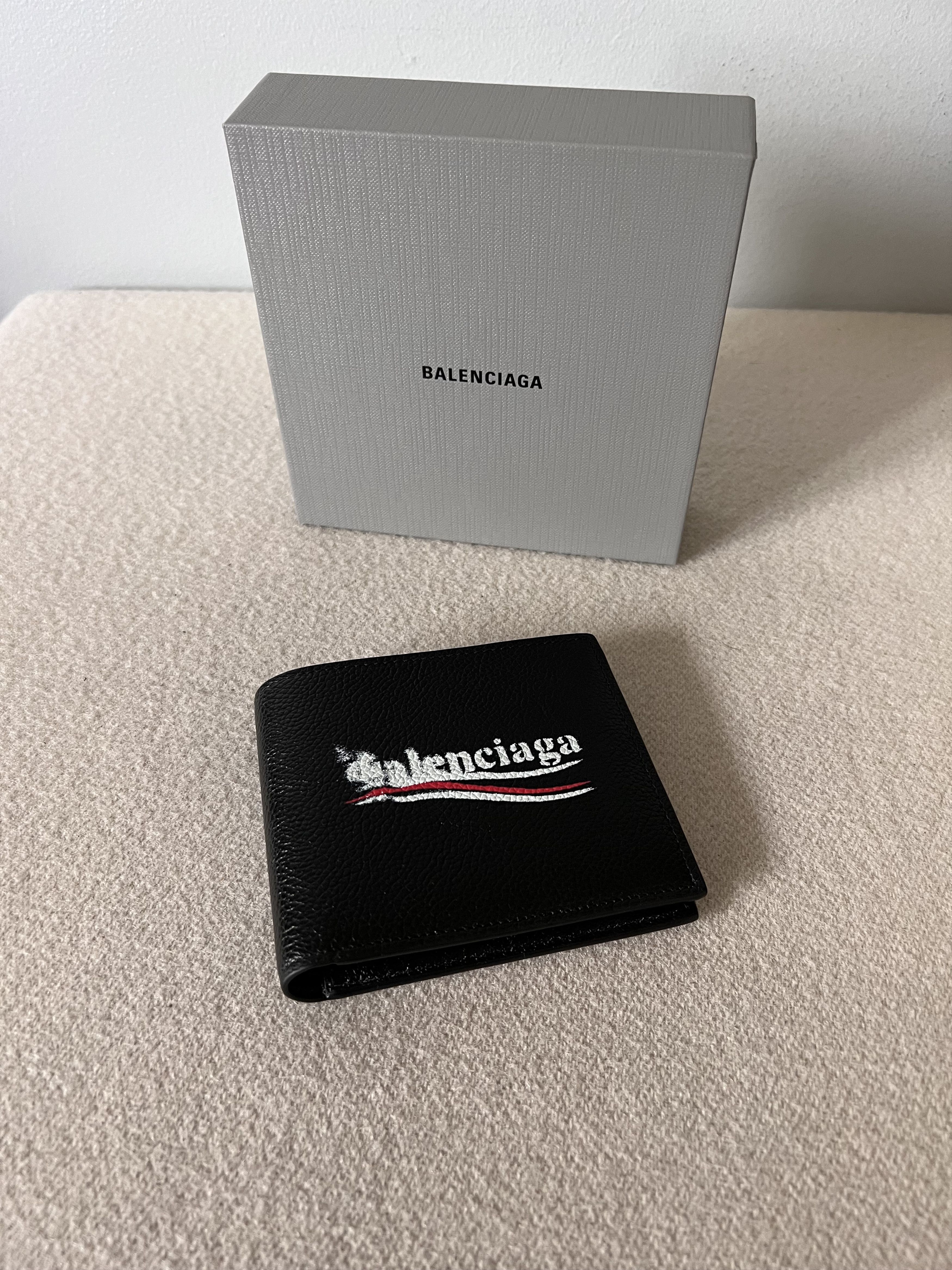 Balenciaga Balenciaga Political Stencil Bifold Wallet in Black Leather Size ONE SIZE - 1 Thumbnail