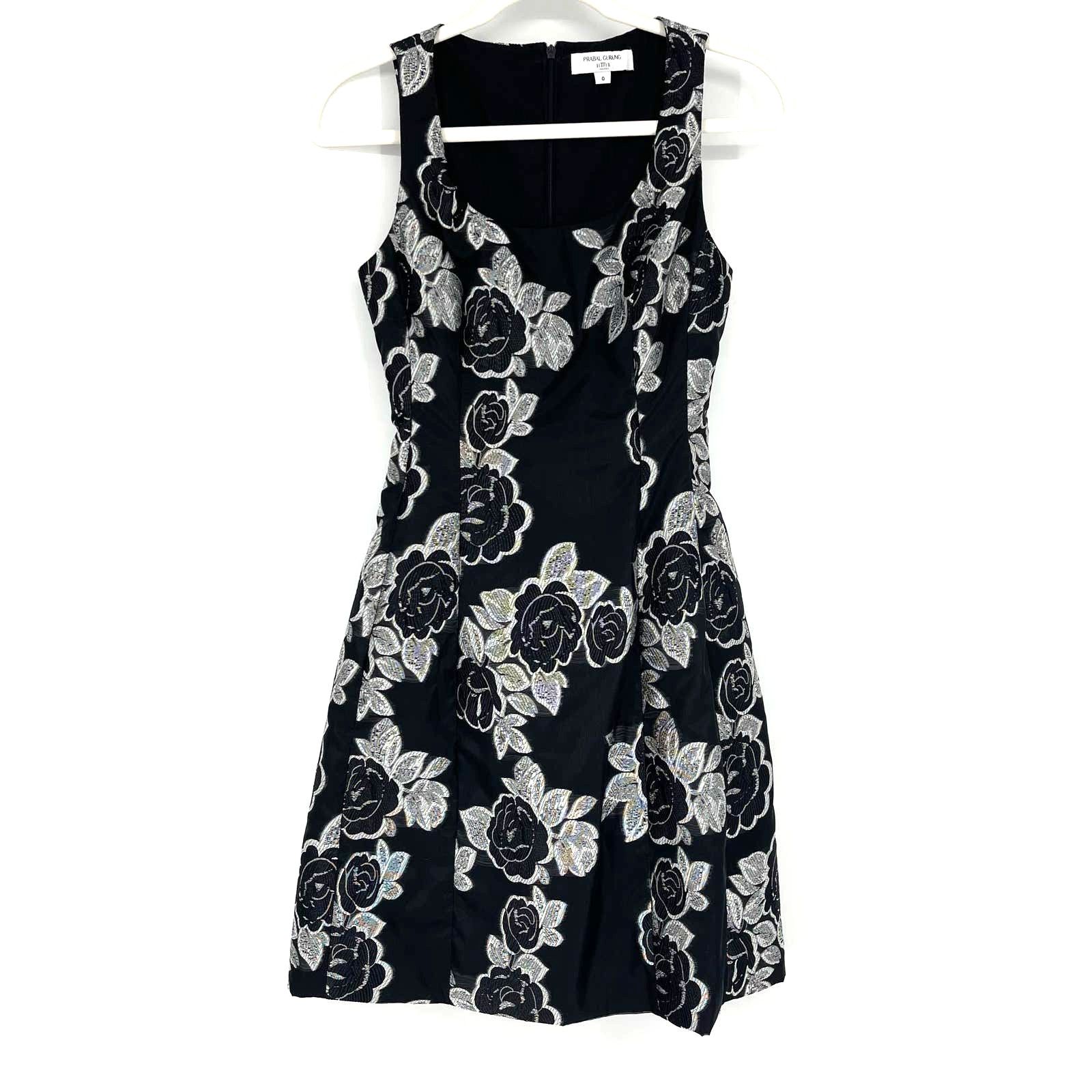 image of Prabal Gurung Collective Black Floral Jacquard Flare Dress 0, Women's (Size XS)