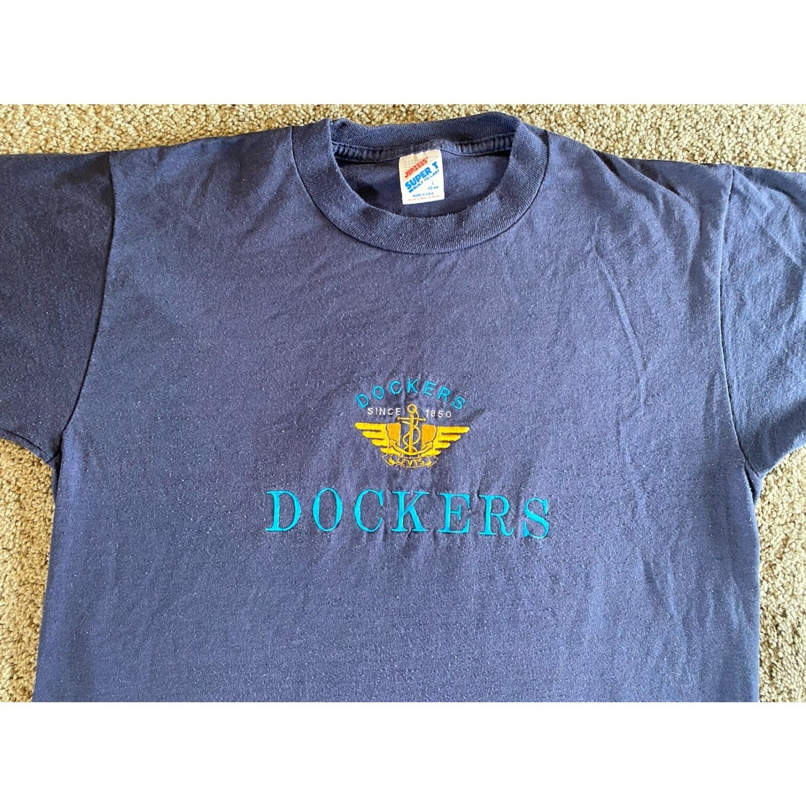 Jerzees VINTAGE Jerzees Super T Shirt Men’s L Short Sleeve USA 90s 80s Blue Logo Shirt Mens Size US L / EU 52-54 / 3 - 5 Thumbnail