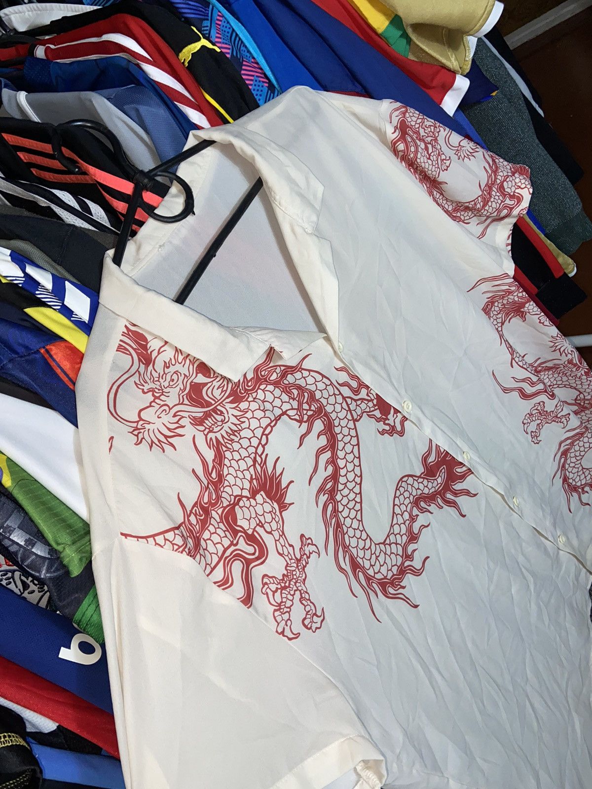 Japanese Brand × Vintage RARE 90s JAPAN STYLE DRAGON FIRE SILK SHIRT Size US XL / EU 56 / 4 - 2 Thumbnail