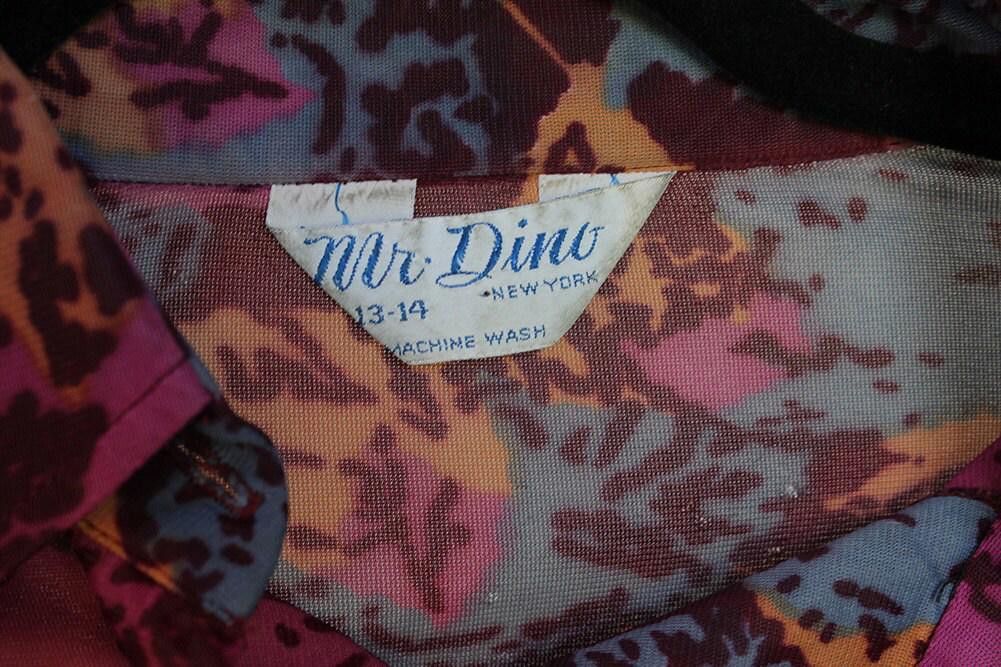 Designer Vintage 70's Floral Mr. Dino Button Down Blouse 60s Size XL / US 12-14 / IT 48-50 - 5 Thumbnail