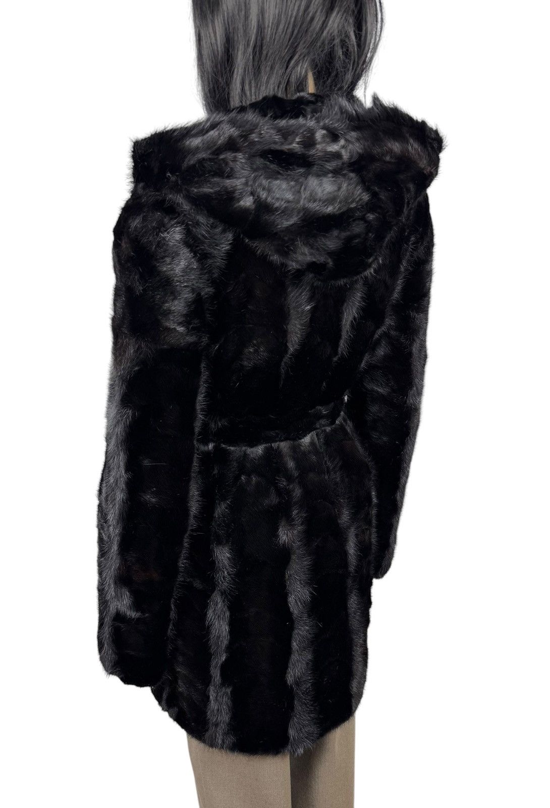Designer Real Mink Fur Coat Hooded Belted size XS Size XS / US 0-2 / IT 36-38 - 8 Thumbnail