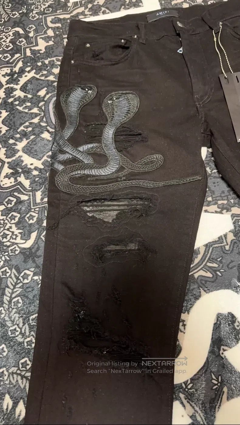 Amiri Amiri Embroidered Destroyed Patchwork Jeans Size 33 Size US 33 - 4 Thumbnail