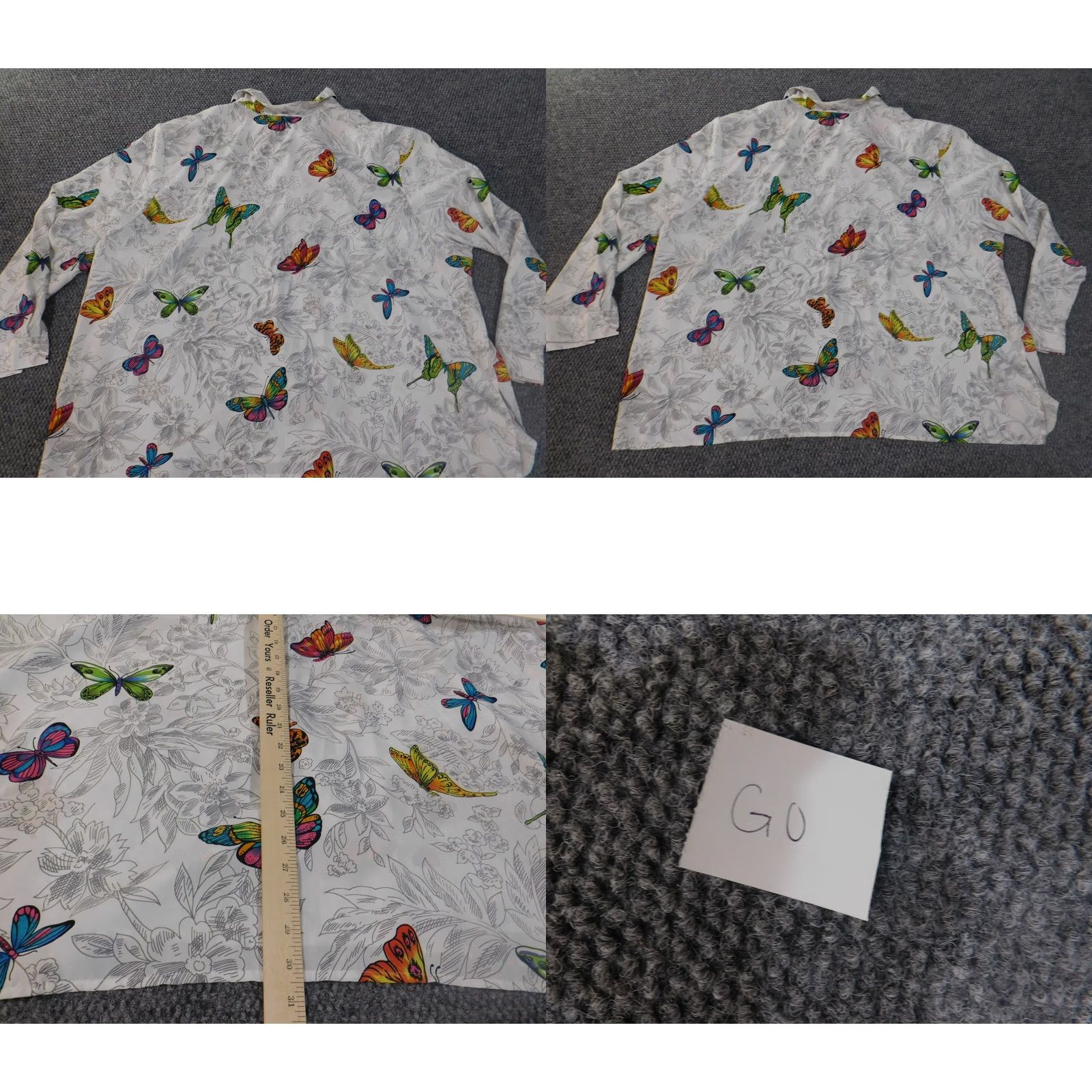 Vintage Maggie Barnes Button-Up Top Womens 32W Plus Size White Floral Butterfly Polyester Raglan Sleeve Collared Long Sleeve Casual Stretch Regular Size XXS / US 00 / IT 34 - 8 Thumbnail