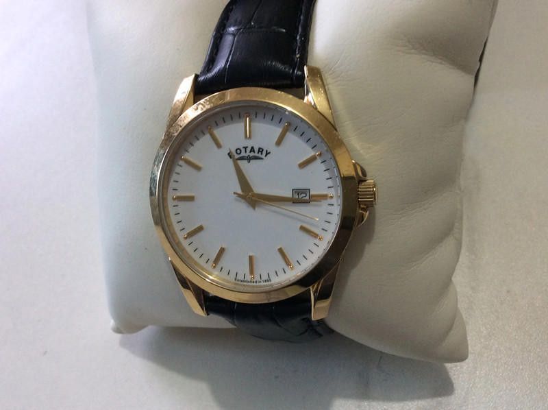 Designer Rotary men's gold plated white dial leather strap watch Size ONE SIZE - 4 Thumbnail