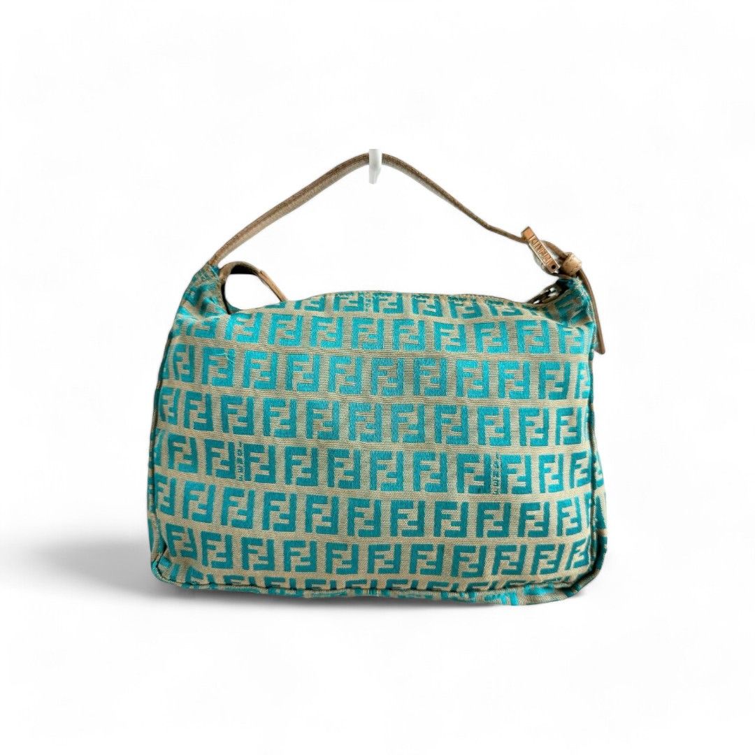 Fendi Fendi - Zucchino Handbag Pouch Canvas Blue Leather Size ONE SIZE - 1 Thumbnail