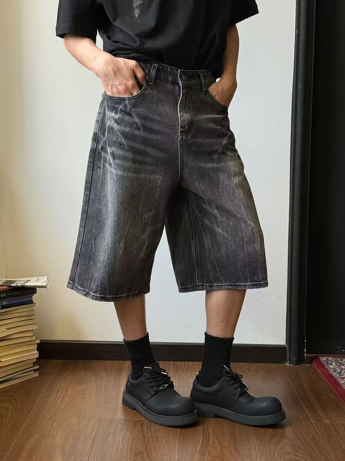 Japanese Brand × Jean American high street washed distressed straight denim shorts Size US 32 / EU 48 - 2 Thumbnail