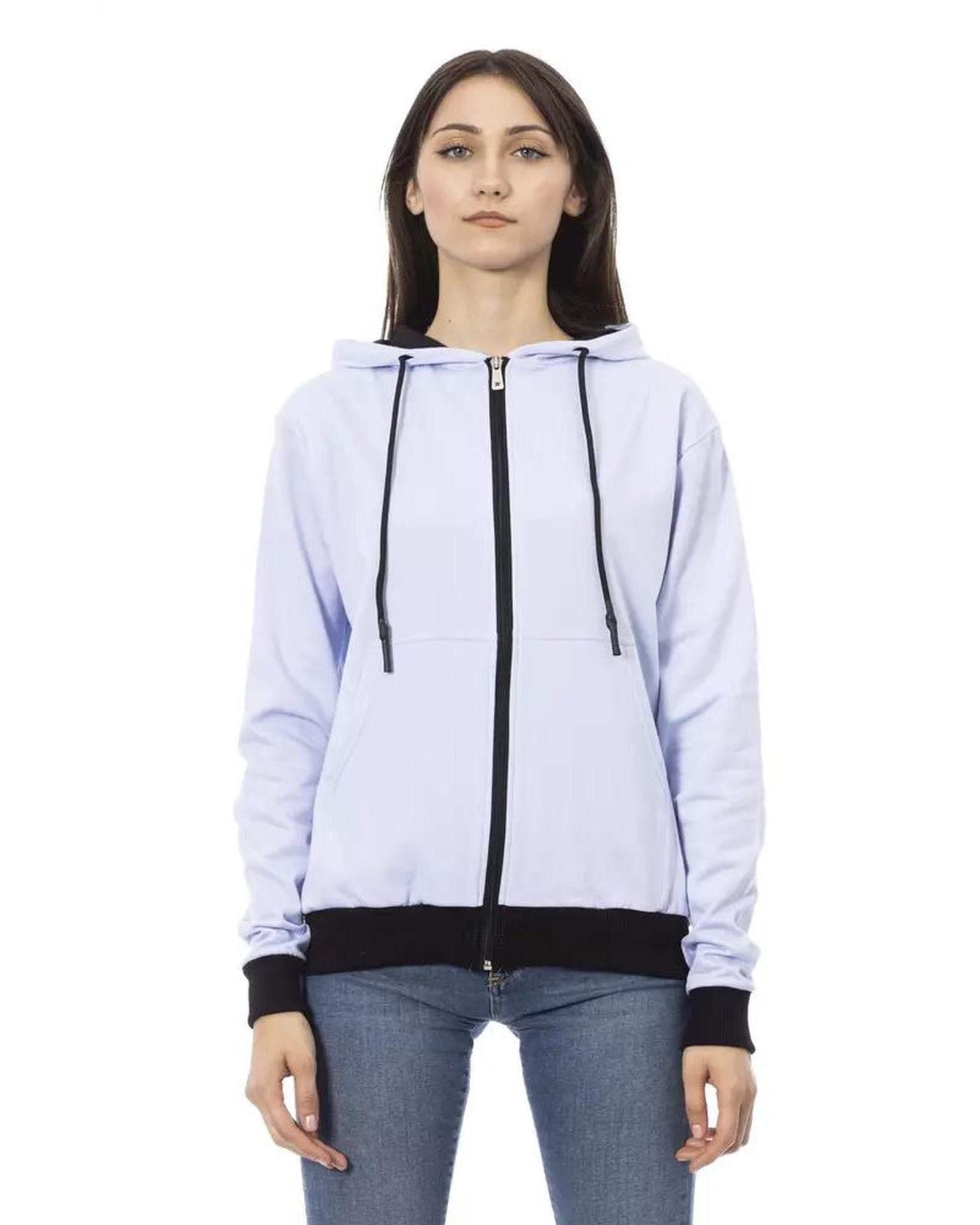 image of Baldinini Cotton Sweater With Adjustable Hood in Purple, Women's (Size Medium)