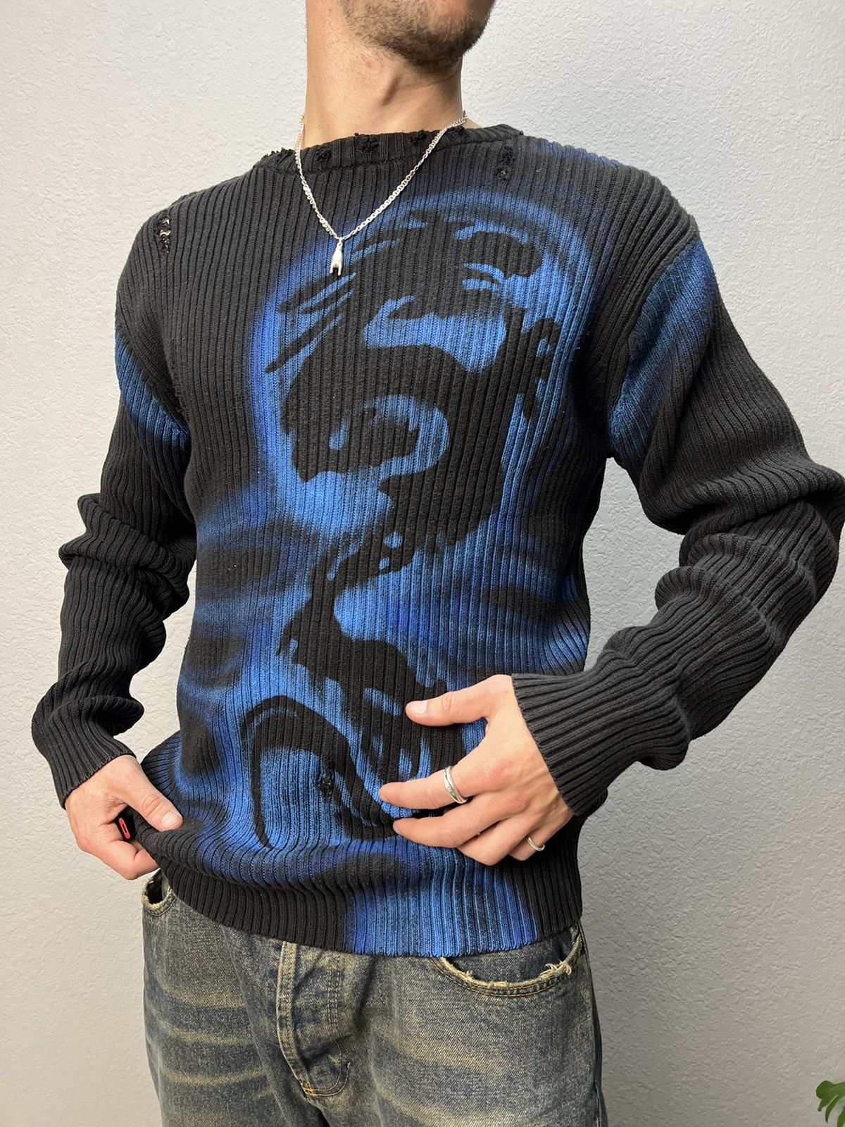 Diesel × Japanese Brand × Vintage Vintage Y2K Dragon gothic Distressed Faded Effect sweater Size US L / EU 52-54 / 3 - 1 Thumbnail