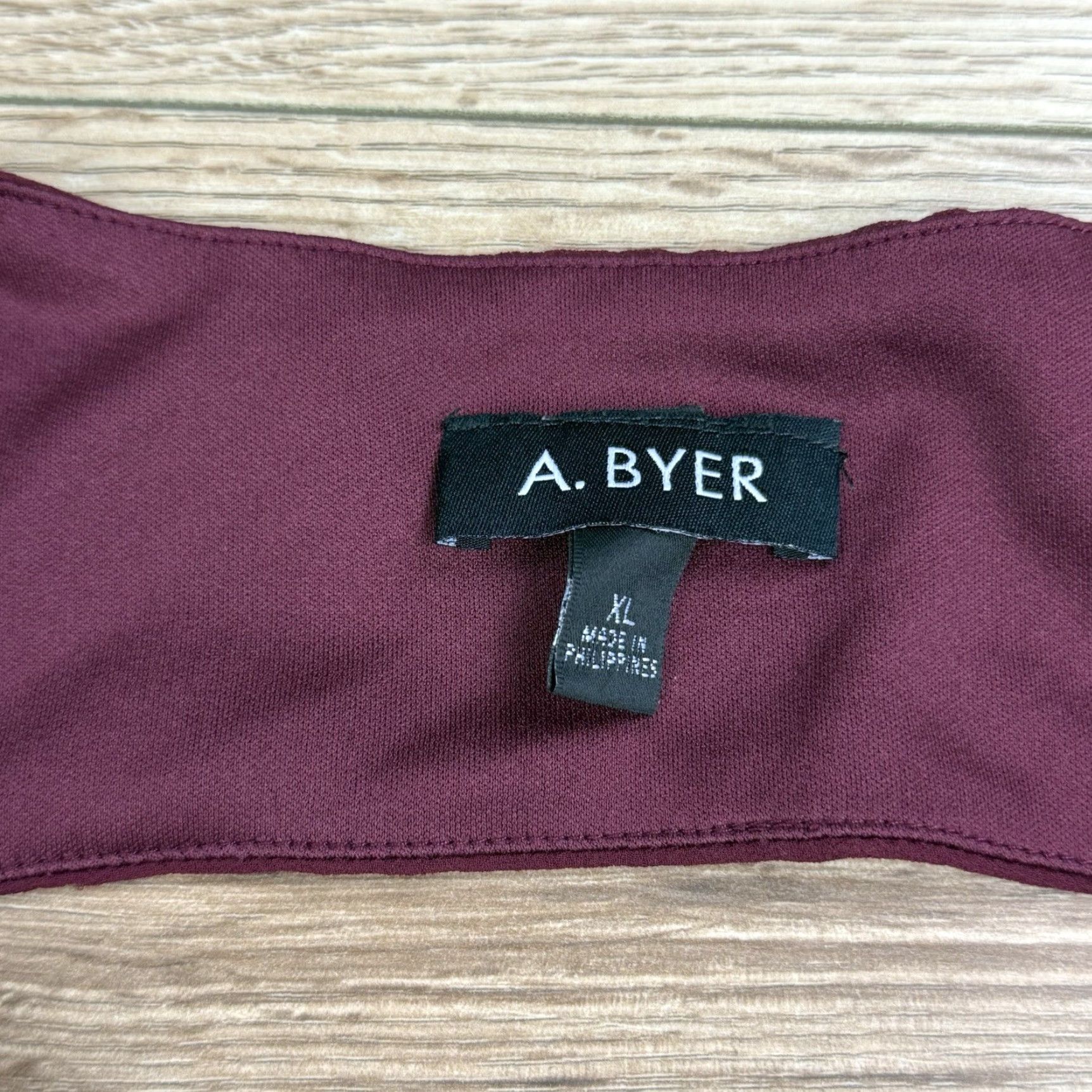 Vintage A. Byer Women’s Dress CHIFFON Sleeveless FLOWY Sheer Overlay Lined Maroon XL Knee Length Dress Slip Womens Size XL / US 12-14 / IT 48-50 - 3 Thumbnail