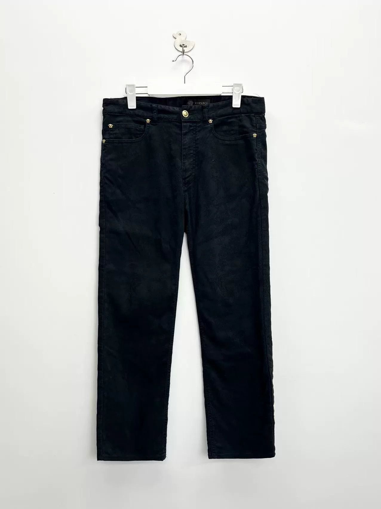 Versace Versace Black Medusa Leather Patch Jeans Size US 27 - 1 Thumbnail