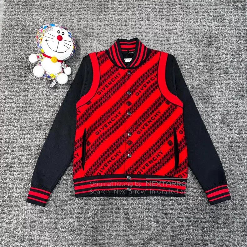 Givenchy Givenchy Cashmere Black Red Patchwork Baseball Jacket Size US XL / EU 56 / 4 - 1 Thumbnail