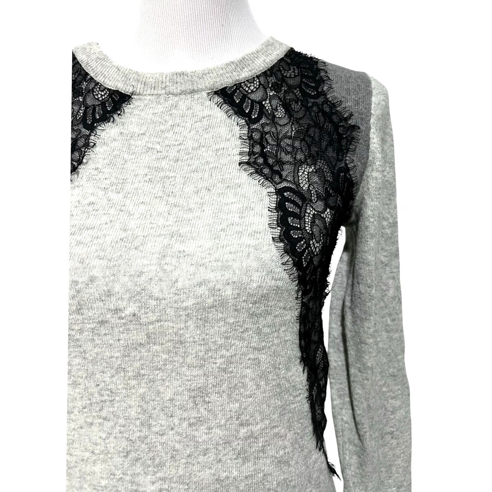 J.Crew J.Crew Gray Wool Blend Black Lace Color block Crew Neck Sweater Women’s Sz Small - Mens/Womens? Size S / US 4 / IT 40 - 2 Thumbnail