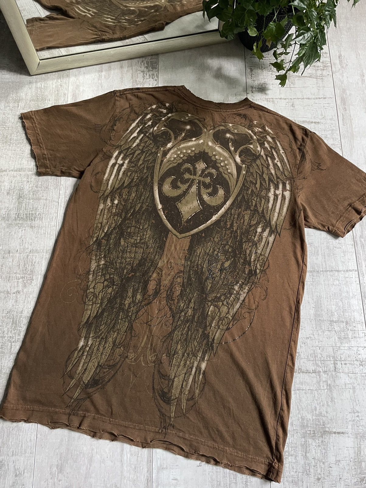 Affliction Vintage Y2K Affliction Brown T-Shirt Over Printed RARE Size US M / EU 48-50 / 2 - 4 Thumbnail