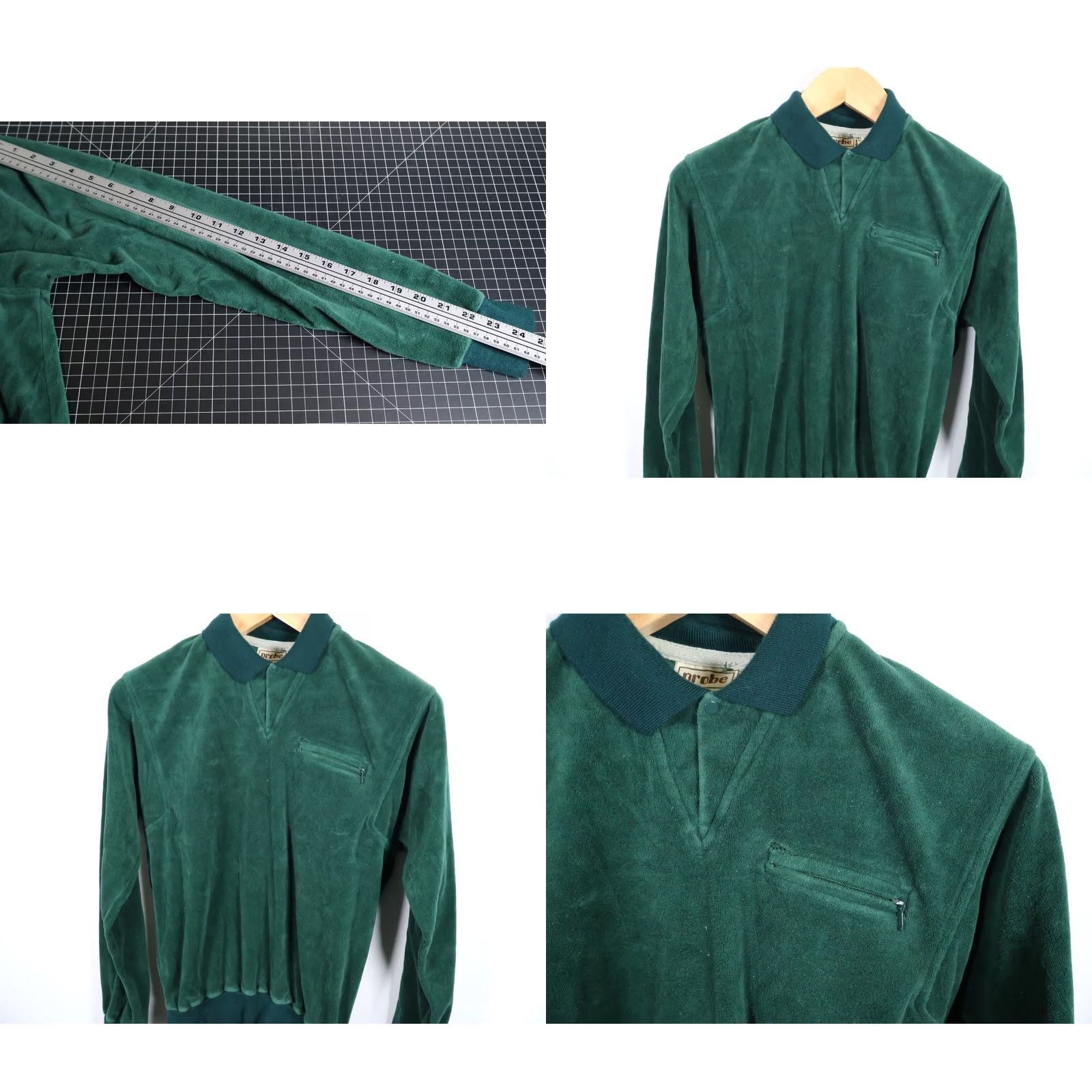 Velour Probe Velour Polo Shirt Mens M Dark Green 80s Long Sleeve Retro VTG Vintage Velour Collared Snap Button Pullover Casual Shirt Size US M / EU 48-50 / 2 - 8 Thumbnail
