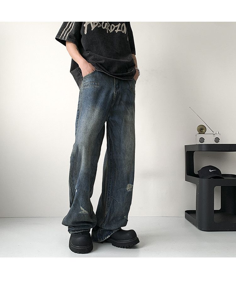 Japanese Brand × Jean Men's American washed wide-leg distressed straight jeans Size US 32 / EU 48 - 4 Thumbnail