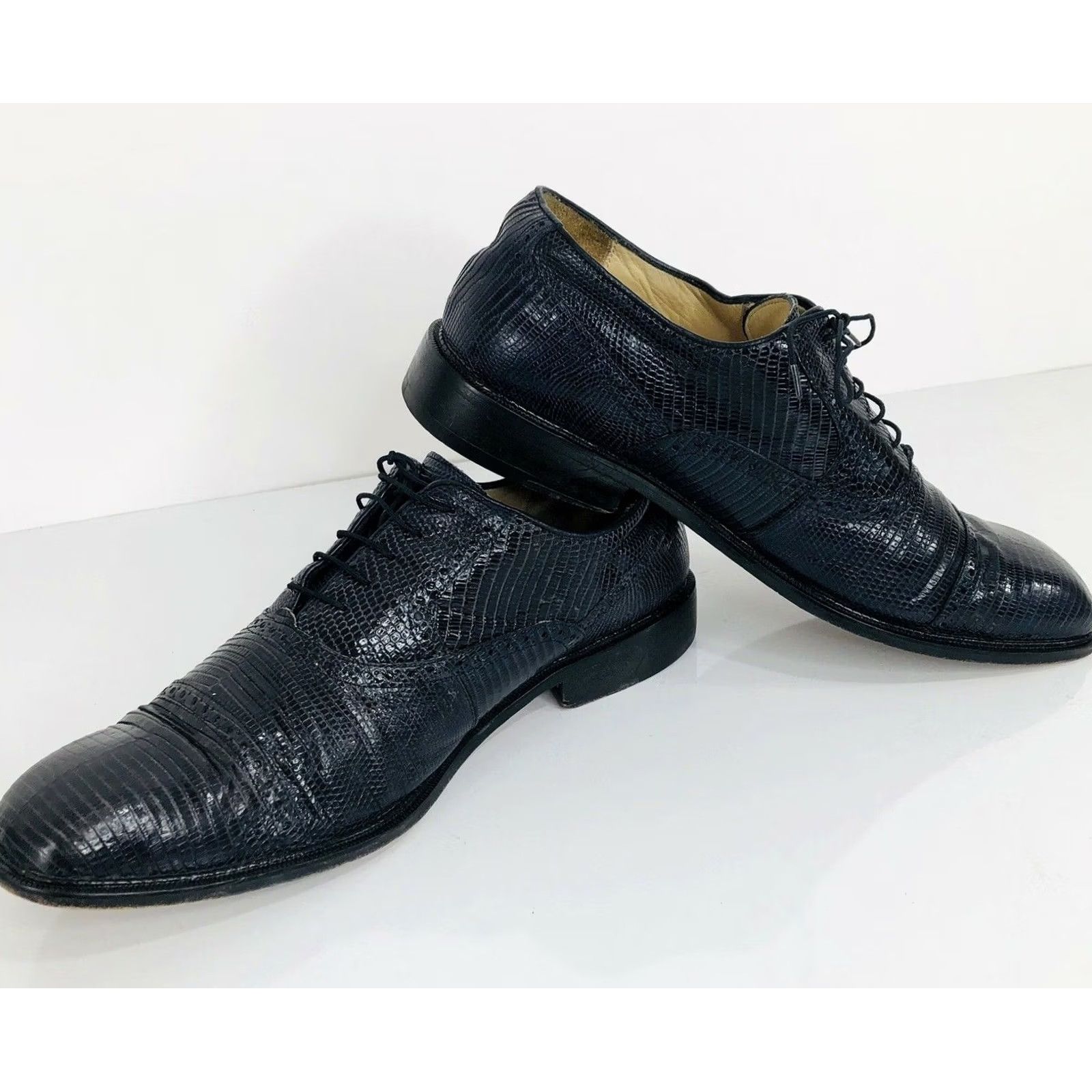 Vintage BELVEDERE STUDIO - Mens Dress Shoes Square Toe Cap Toe Lizard Upper Genuine Vintage 10.5 VERY DARK BLUE Size ONE SIZE - 2 Thumbnail