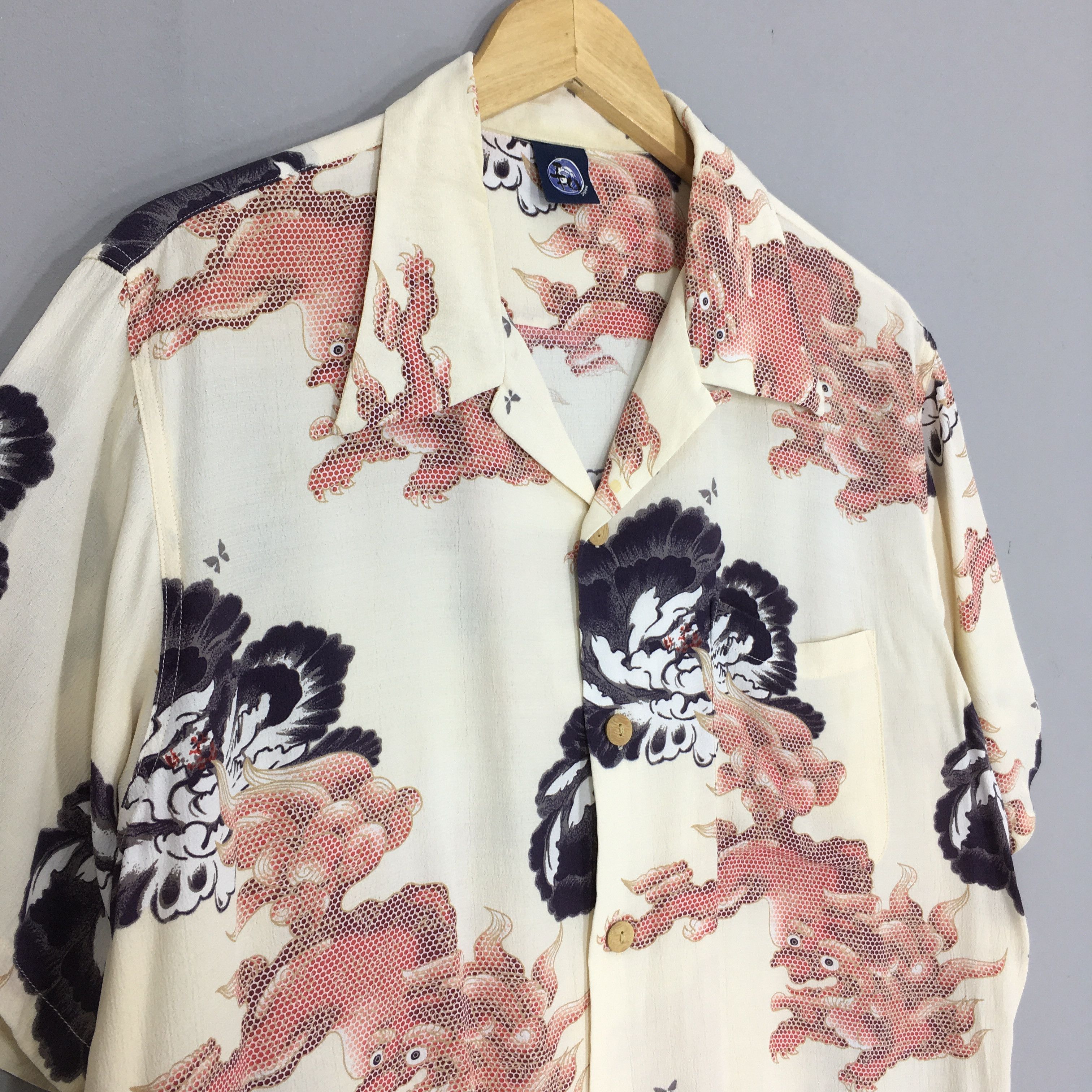 Japanese Brand Vintage 90s Hawaiian Japanese Thunder God Raijin Rayon Shirt Size US L / EU 52-54 / 3 - 3 Thumbnail
