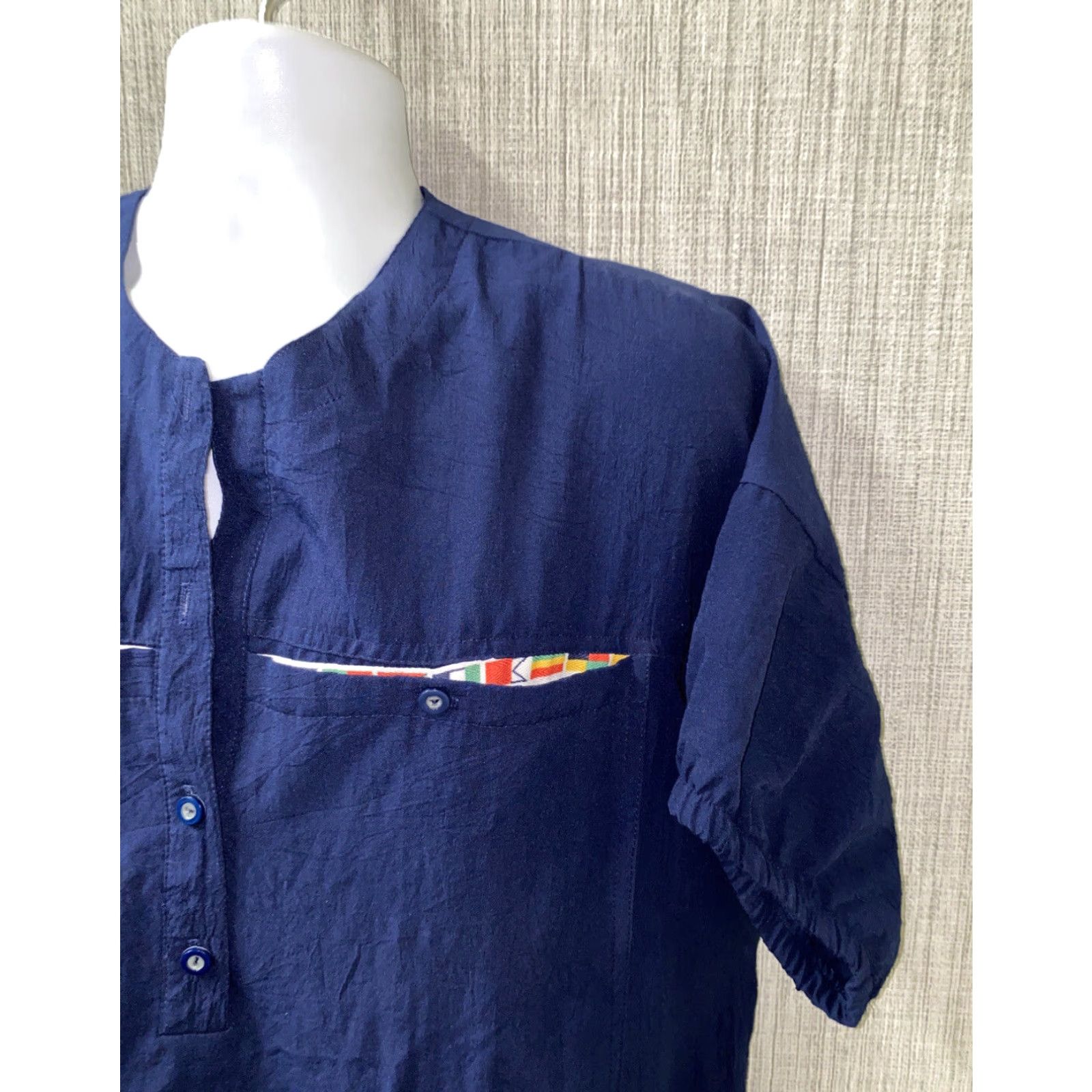 Vintage Men's Long Sleeve Cotton Shirt XL Blue Flag/Boat Casual 1/2 Button Front Size US XL / EU 56 / 4 - 2 Thumbnail