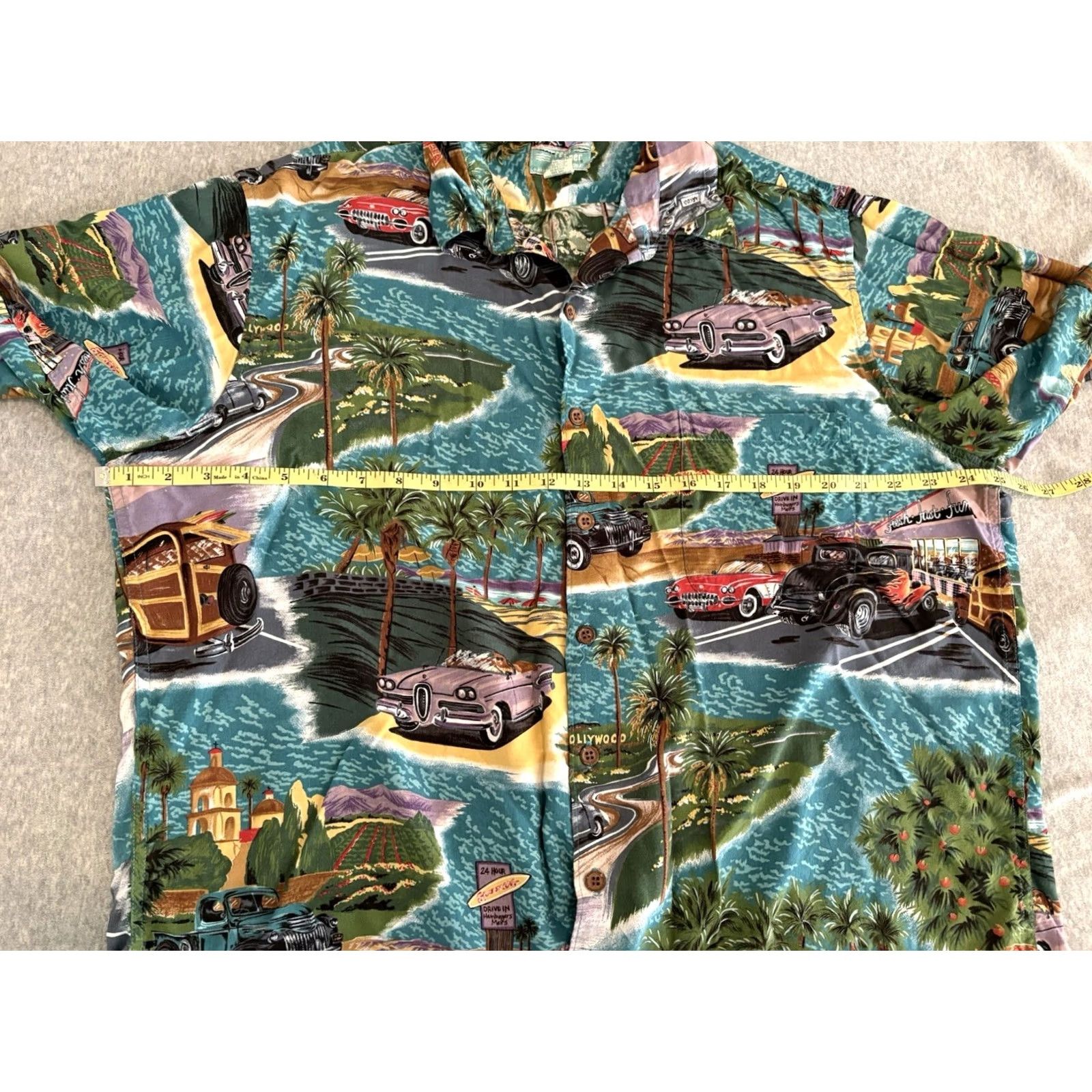 Reyn Spooner Reyn Spooner Button-Up Shirt Mens XL Rayon Multicolor Hollywood California Cars Beach Hawaiian Classic Cars Shirt Size US XL / EU 56 / 4 - 6 Thumbnail