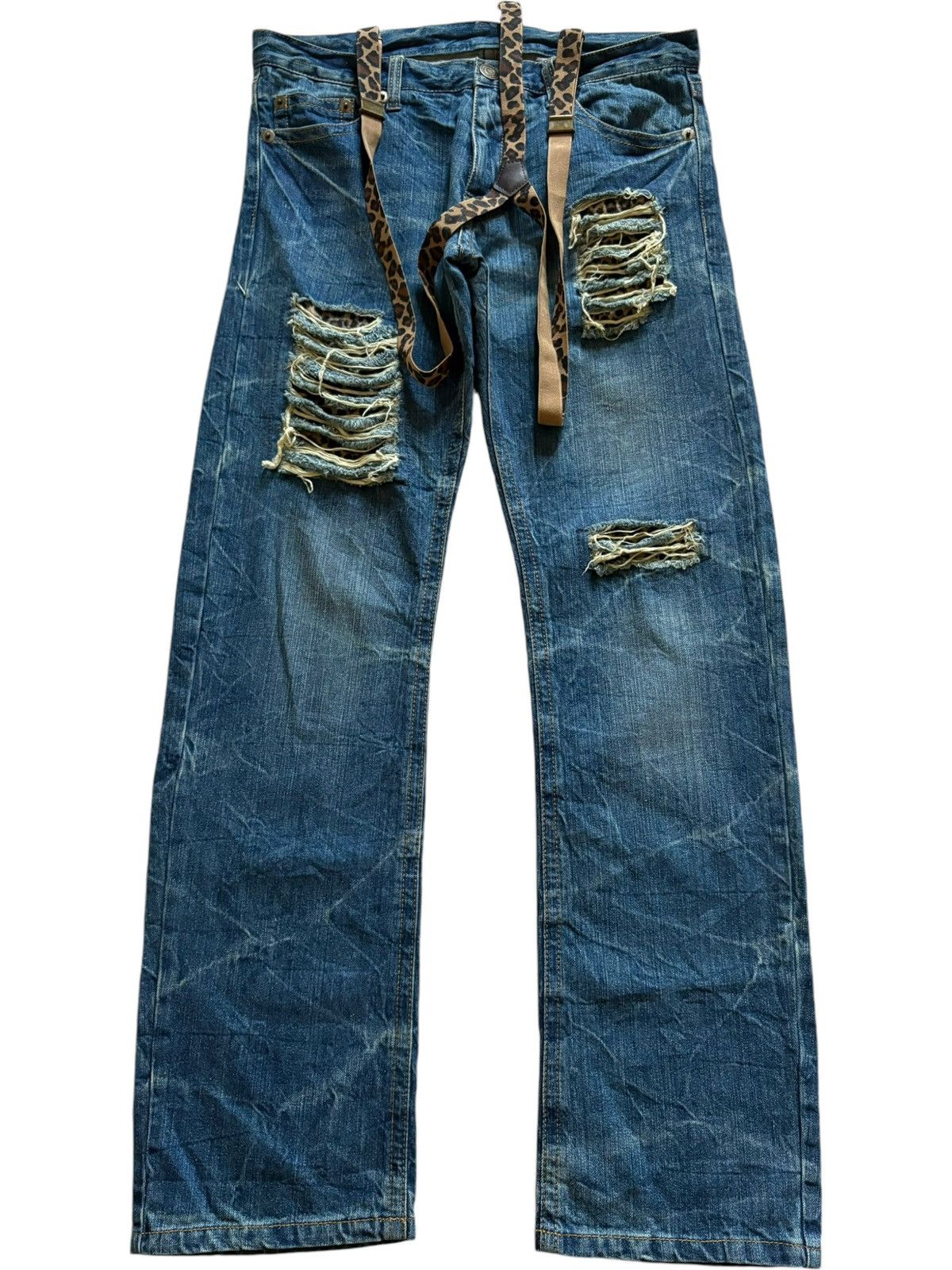 Japanese Brand SALES🔥Vintage Japanese Brand Leopard Patch Baggy Jeans Size 33" - 1 Thumbnail