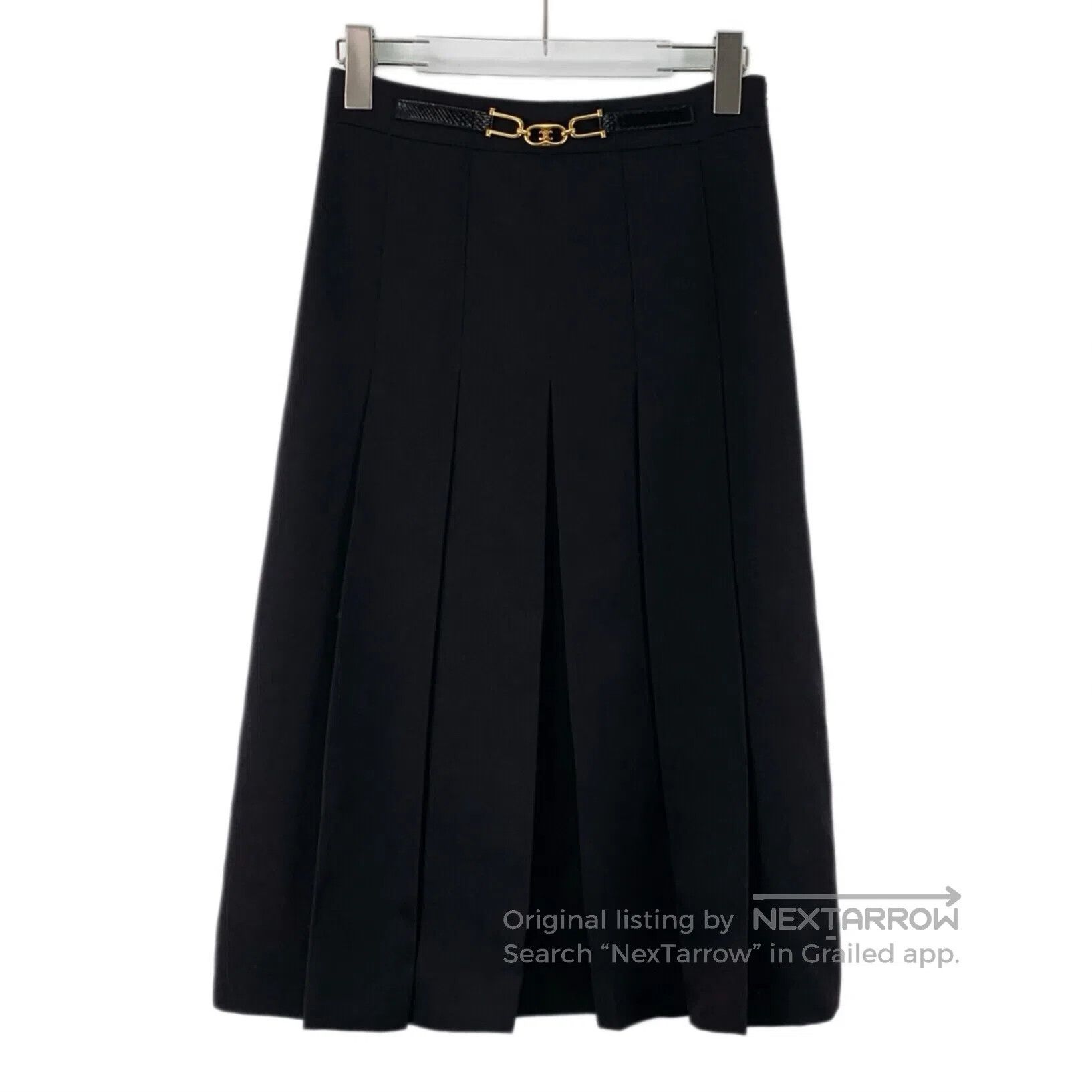 Celine CELINE Black horsebit pleated wool casual half long skirt| Size 37" - 1 Thumbnail