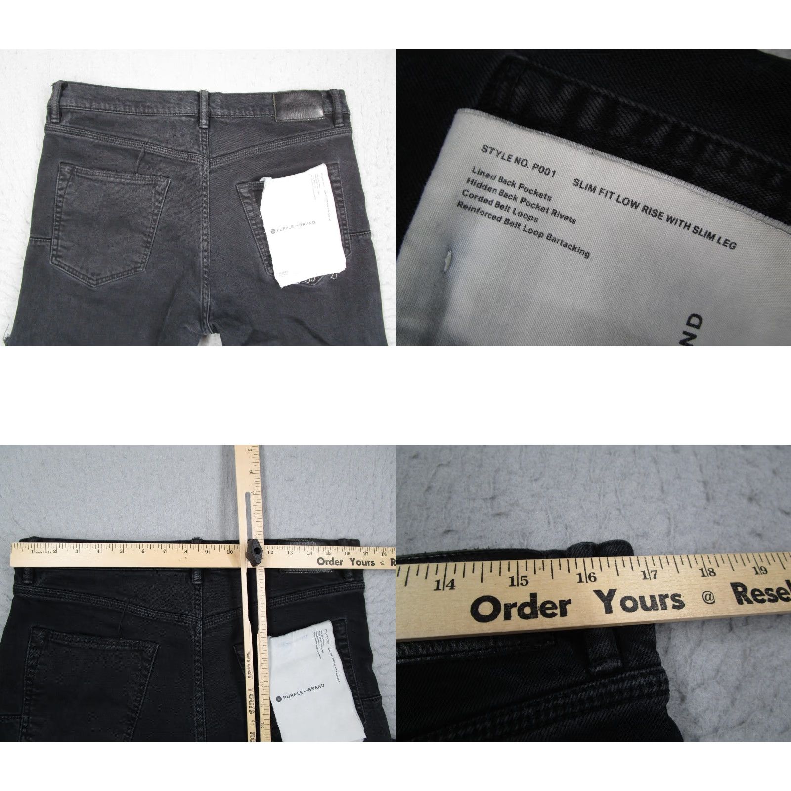 Denime Purple Brand Jeans Mens 34 Black P001 Slim Fit Low Rise Slim Leg Stretch Denim 5-Pocket Design Size US 34 / EU 50 - 8 Thumbnail