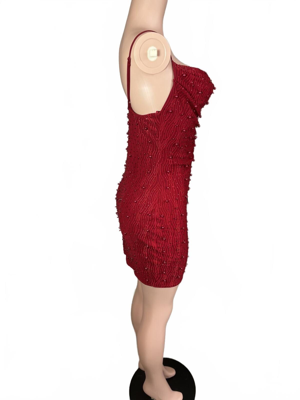 Windsor Smith Windsor Red Beaded Mini Dress with Spaghetti Straps. Large. Size L / US 10 / IT 46 - 6 Thumbnail