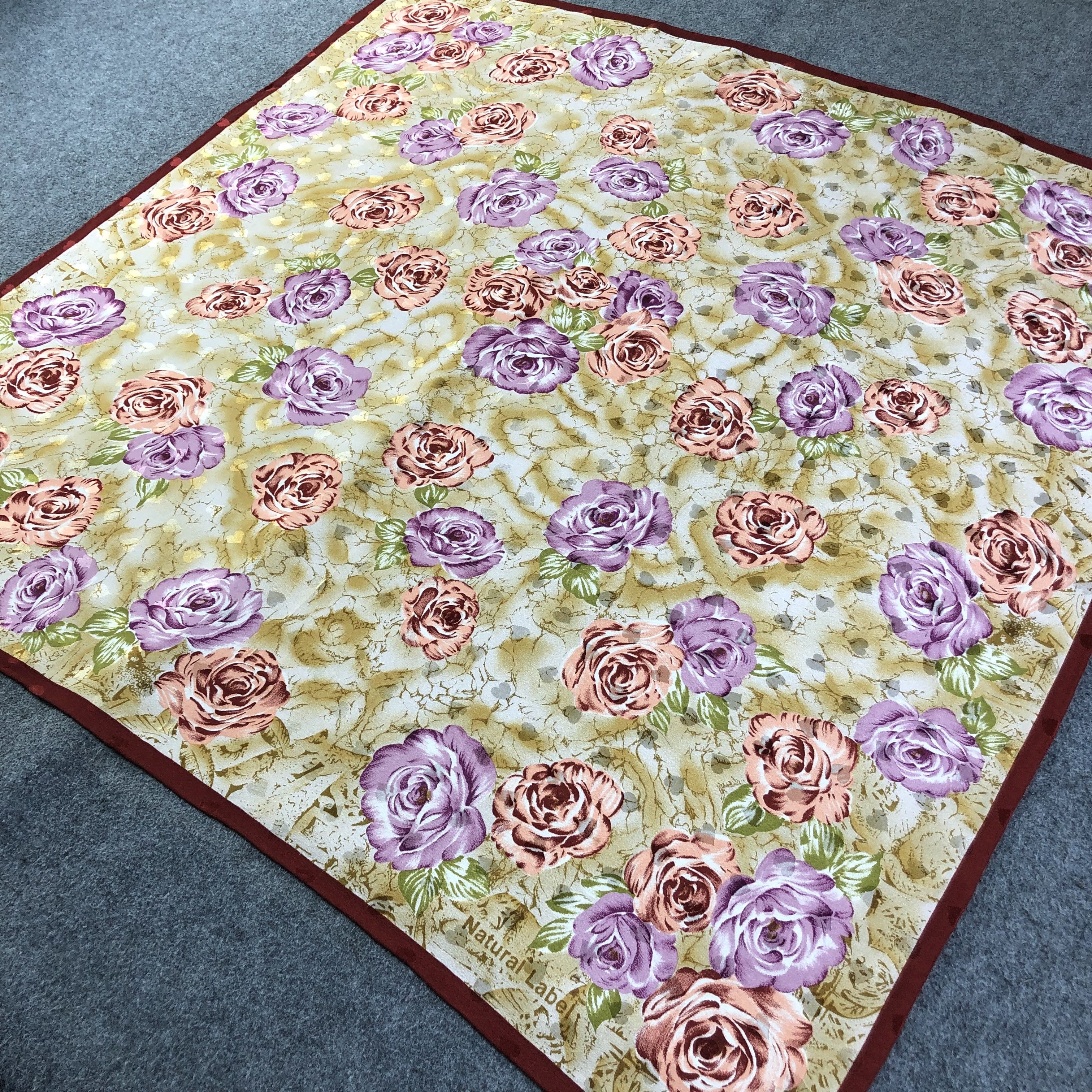 Vintage Natural Label Floral Hand Rolled Silk Scarf M703 Size ONE SIZE - 2 Thumbnail