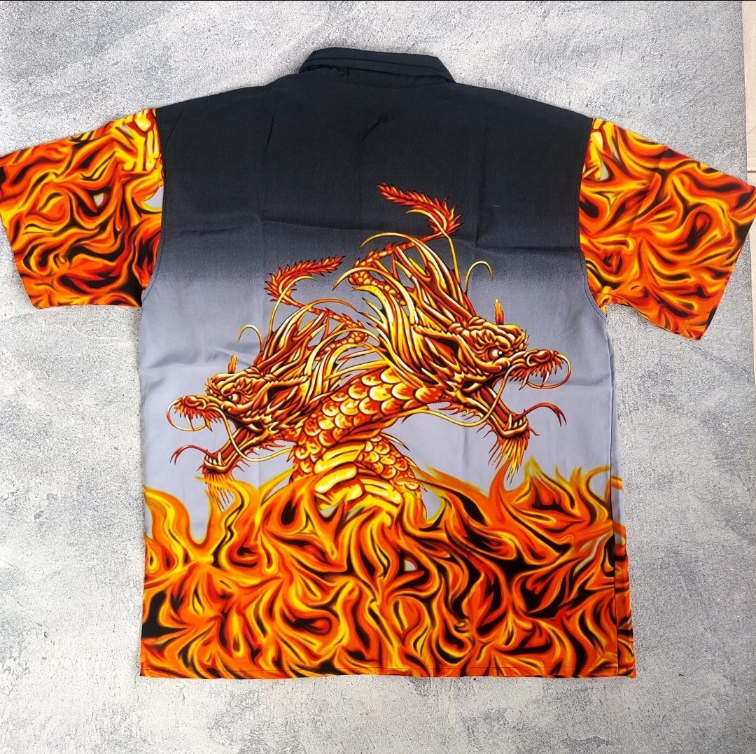 Vintage 💥Vintage Y2K Dragon Flame Printed Shirt Size US M / EU 48-50 / 2 - 2 Thumbnail