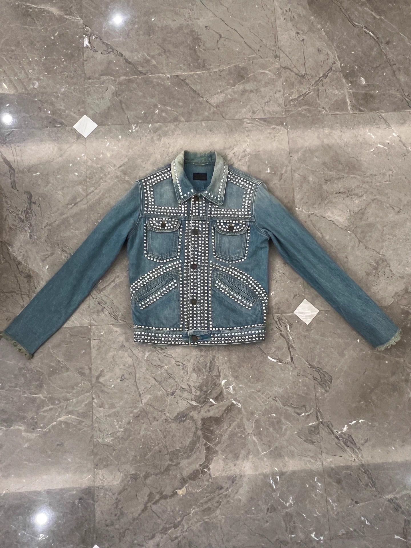 Saint Laurent Paris Saint Laurent 16SS Hedi Slimane Rhinestone Beaded Denim Jkt Size US XS / EU 42 / 0 - 1 Thumbnail