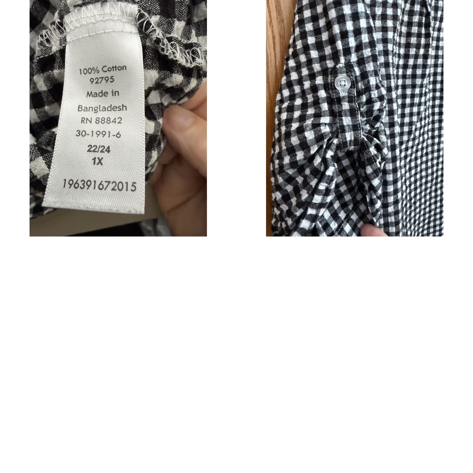 Vintage Woman Within Black & White Gingham Button Down Plus Size Woman's 1X 22/24 Size XL / US 12-14 / IT 48-50 - 8 Thumbnail