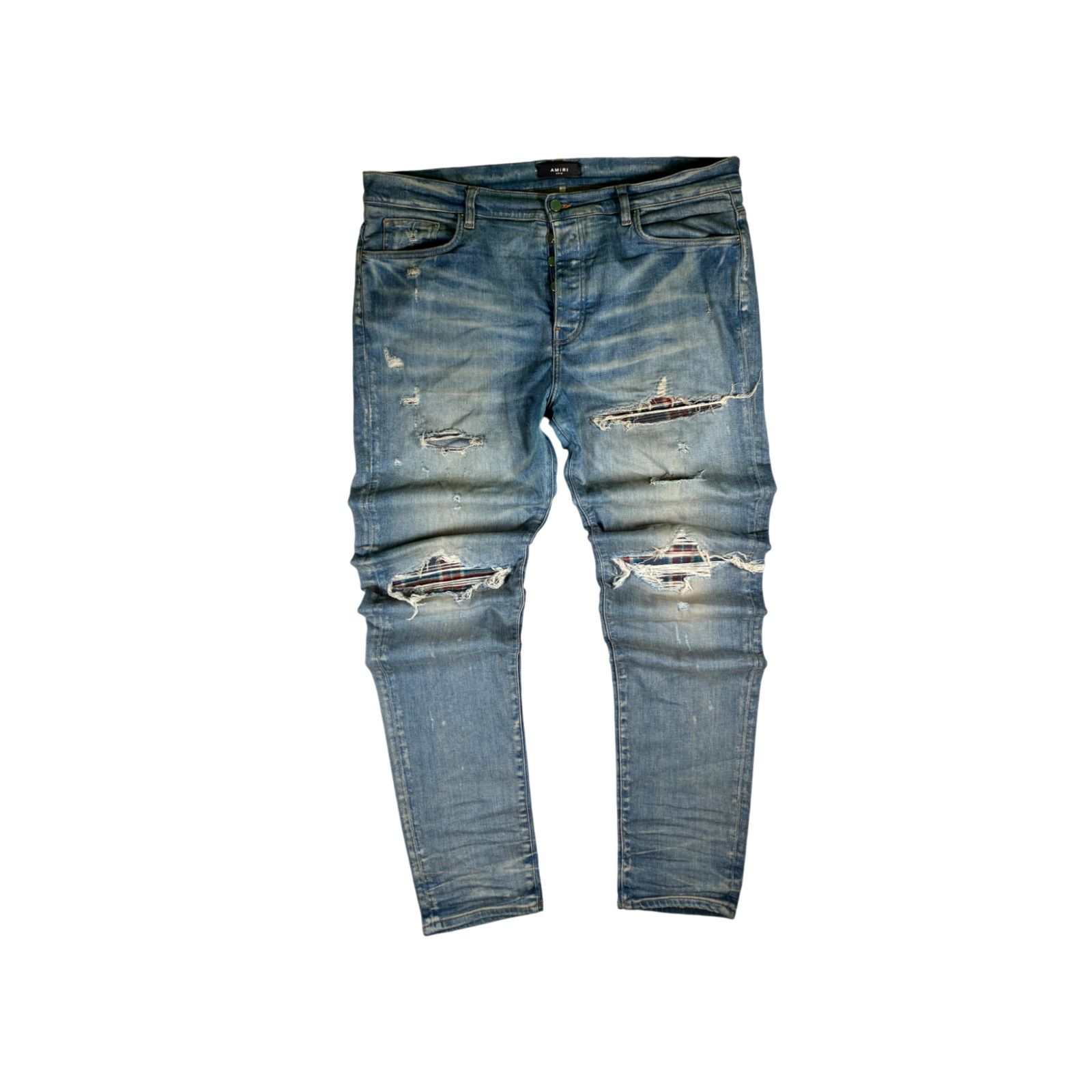 Amiri Amiri Plaid Flannel Patch MX1 Light Wash & Multicolor Jeans Size US 40 / EU 56 - 1 Thumbnail