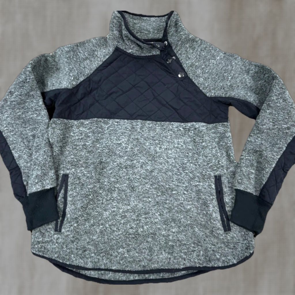Abercrombie & Fitch VINTAGE Abecrombie & Fitch Sweater Women Small Gray Black Snap T Fleece Jacket Ladies Size S / US 4 / IT 40 - 1 Thumbnail