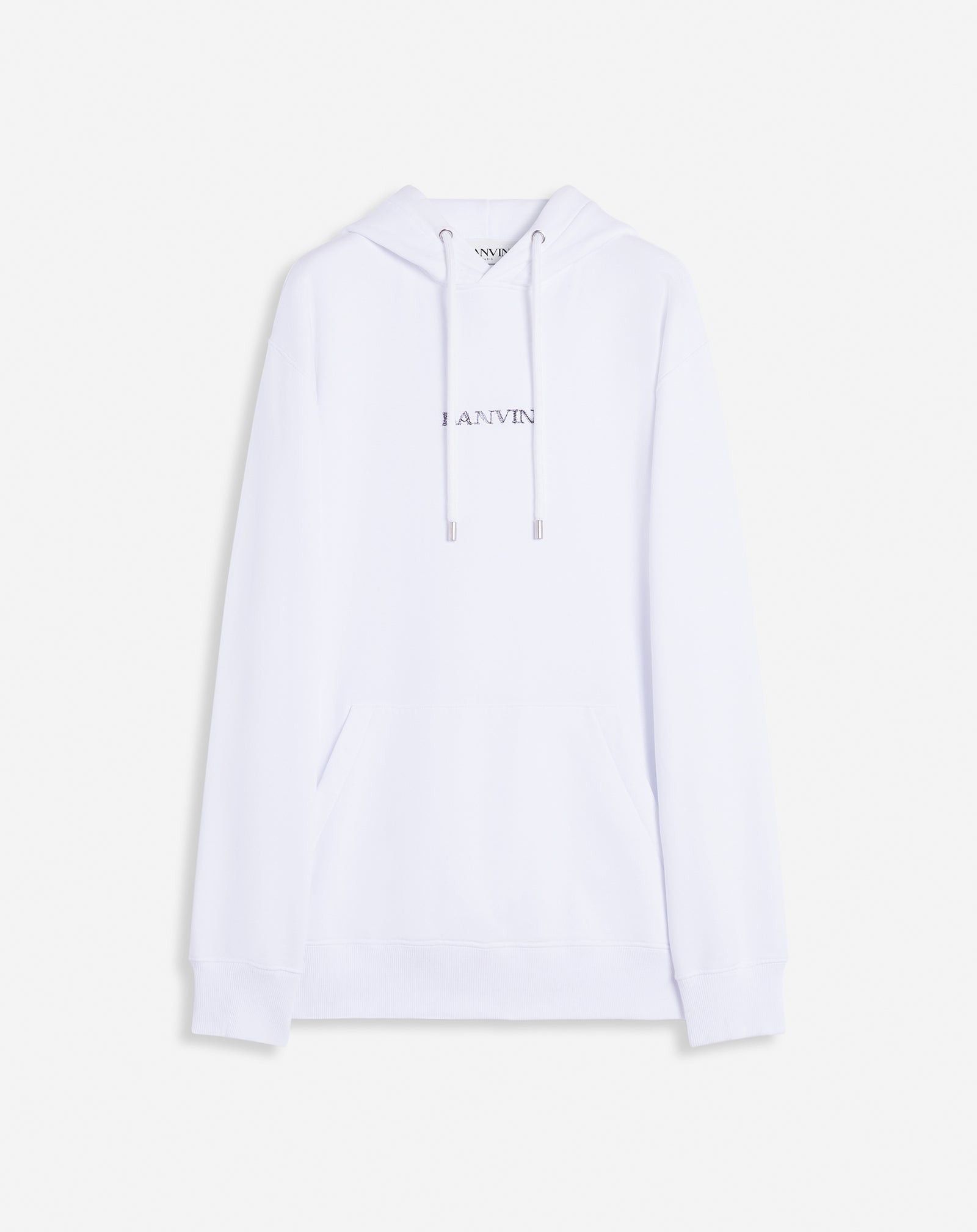 o1mle0825 Unisex Loose-Fitting Logo Hoodie in White