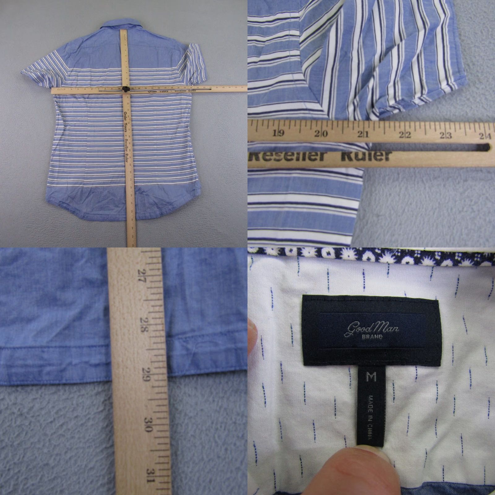Vintage Good Man Brand Shirt Mens Medium Blue Stripes Button-Up Collar Pocket? (No pocket in original) Size US M / EU 48-50 / 2 - 8 Thumbnail