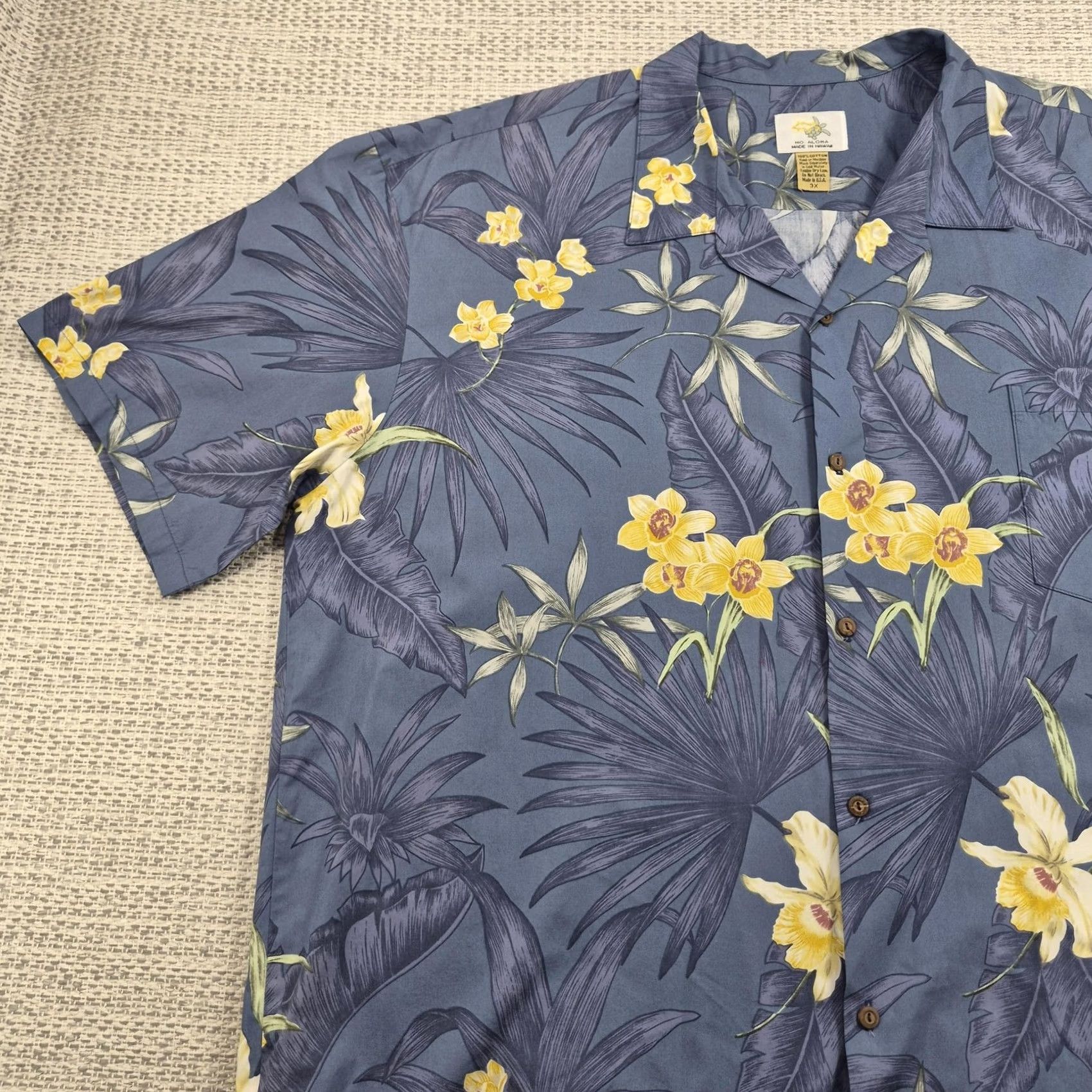 ALOHAS Ho Aloha Button Up Shirt Mens 3XL Blue Floral Hawaiian Aloha Short Sleeve Size US XXL / EU 58 / 5 - 3 Thumbnail
