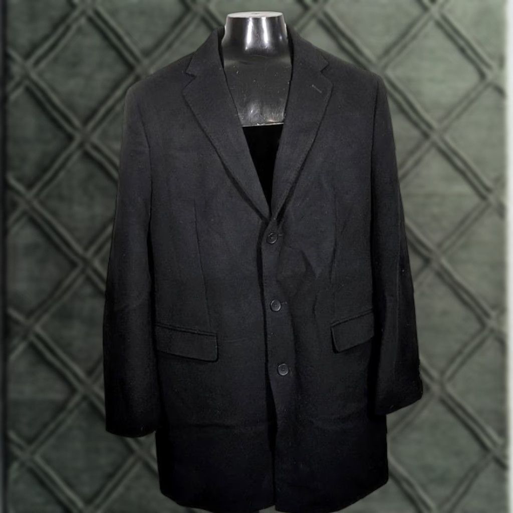 Wool Cashmere Coat Jacket Overcoat Mens Size XL 46 Black