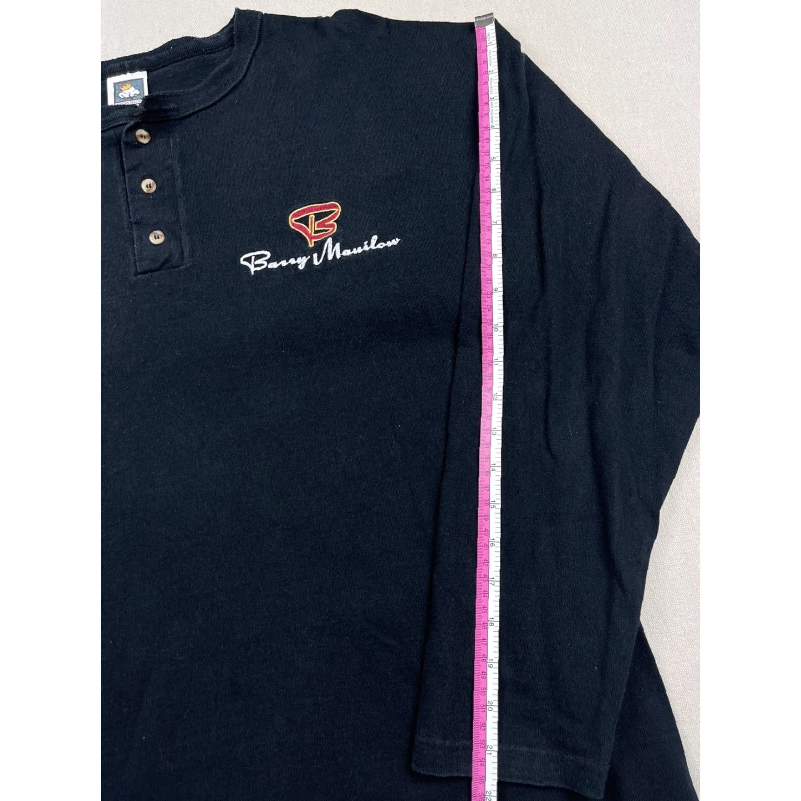 Vintage VINTAGE Barry Manilow Shirt XL Long Sleeve Henley Black 1980s Men's Cotton Deluxe Single Stitch USA Hawai? (Note: remove uncertain) Size US XL / EU 56 / 4 - 6 Thumbnail