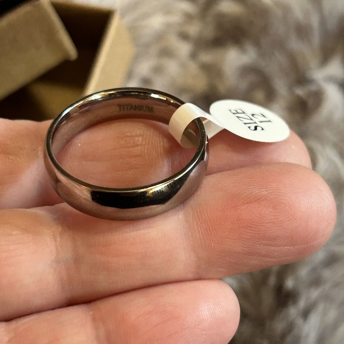 Jewelry Men’s 6mm polished Titanium comfort band wedding ring NIB 12 Size ONE SIZE - 1 Thumbnail