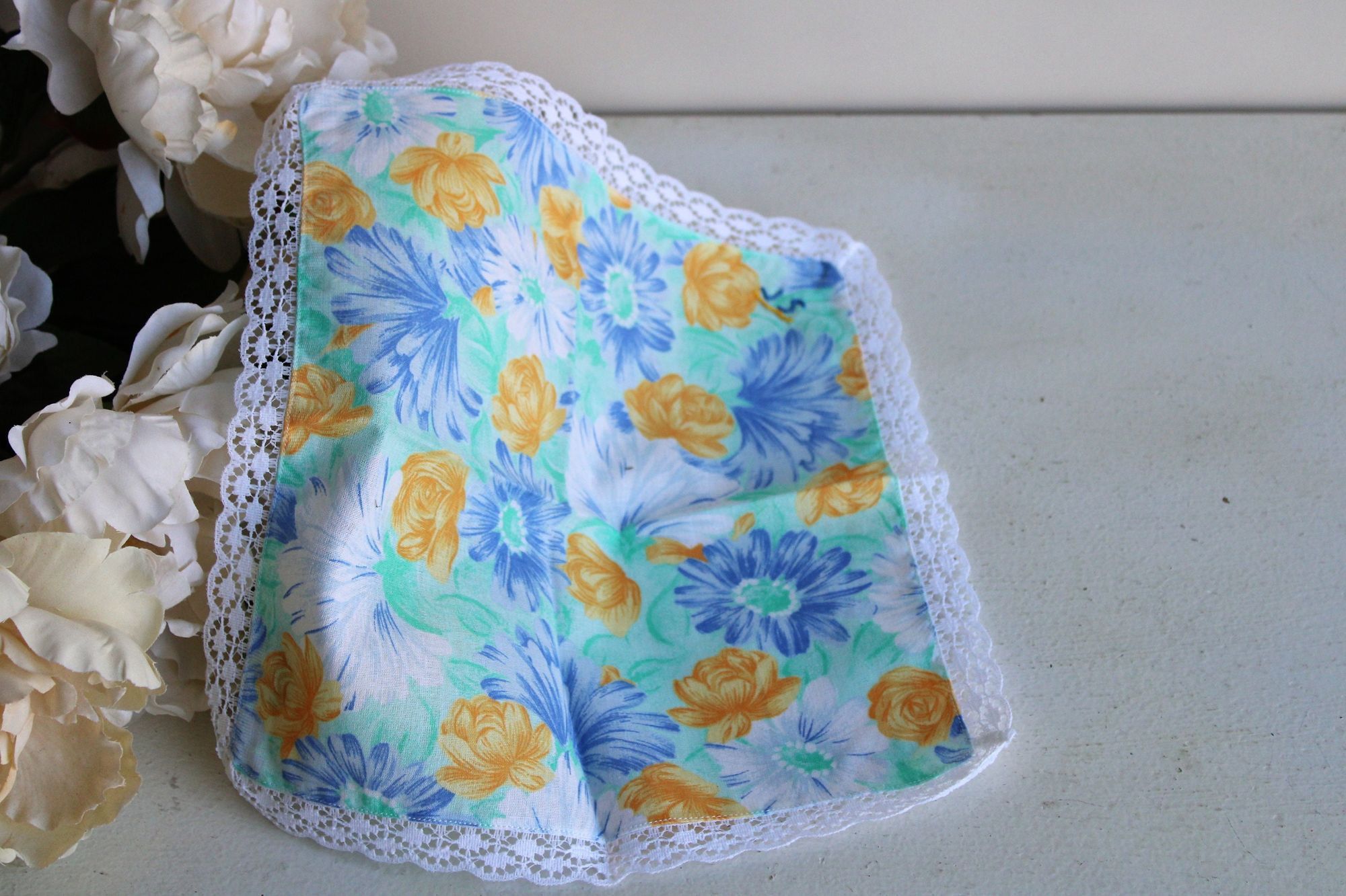 Vintage Vintage 1980s Handkerchief, Cotton Floral Print, Monogrammed Size ONE SIZE - 2 Thumbnail