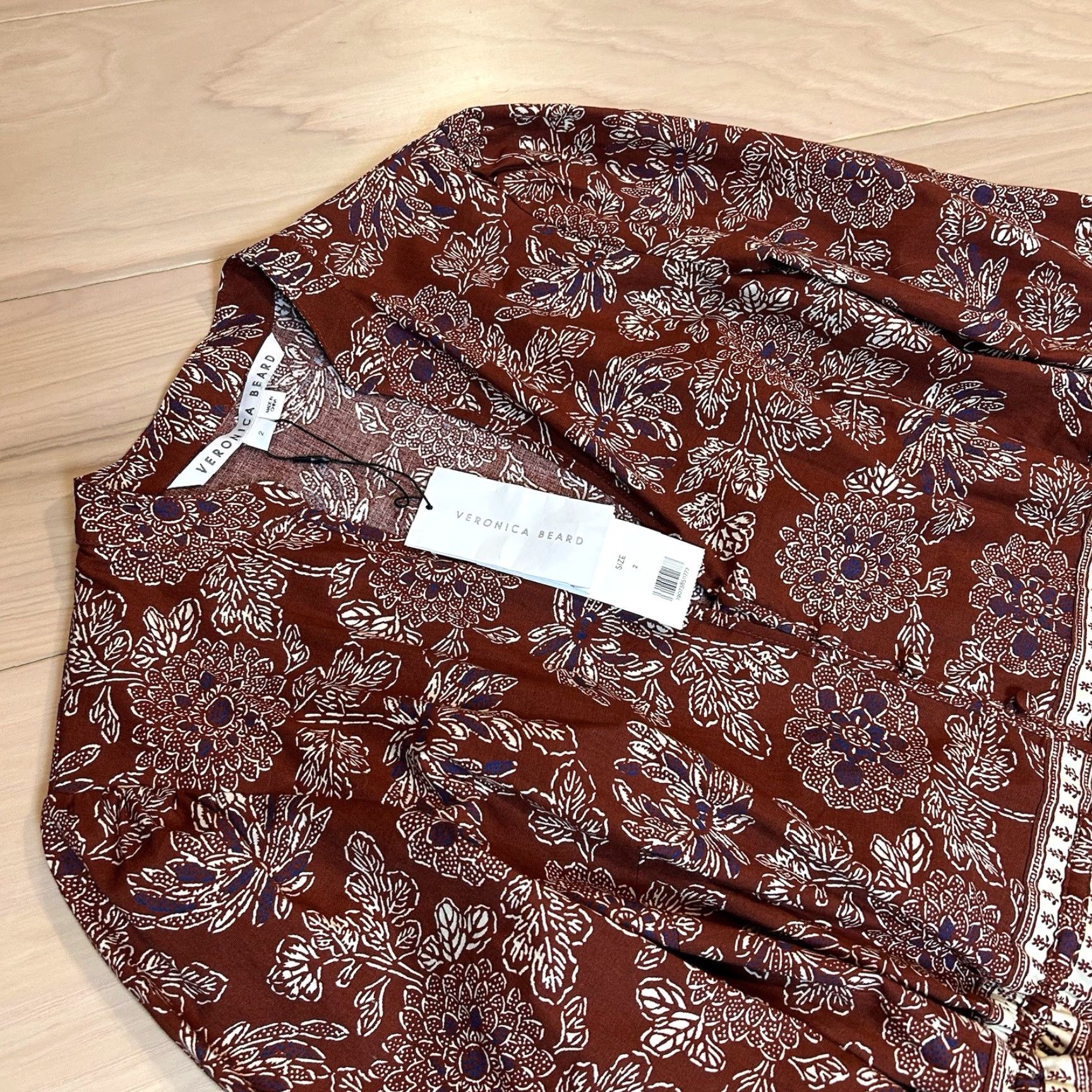 Veronica Beard VERONICA BEARD Swedie In Rust Floral Midi Dress Long Sleeve Women’s 2 Size XS / US 0-2 / IT 36-38 - 4 Thumbnail