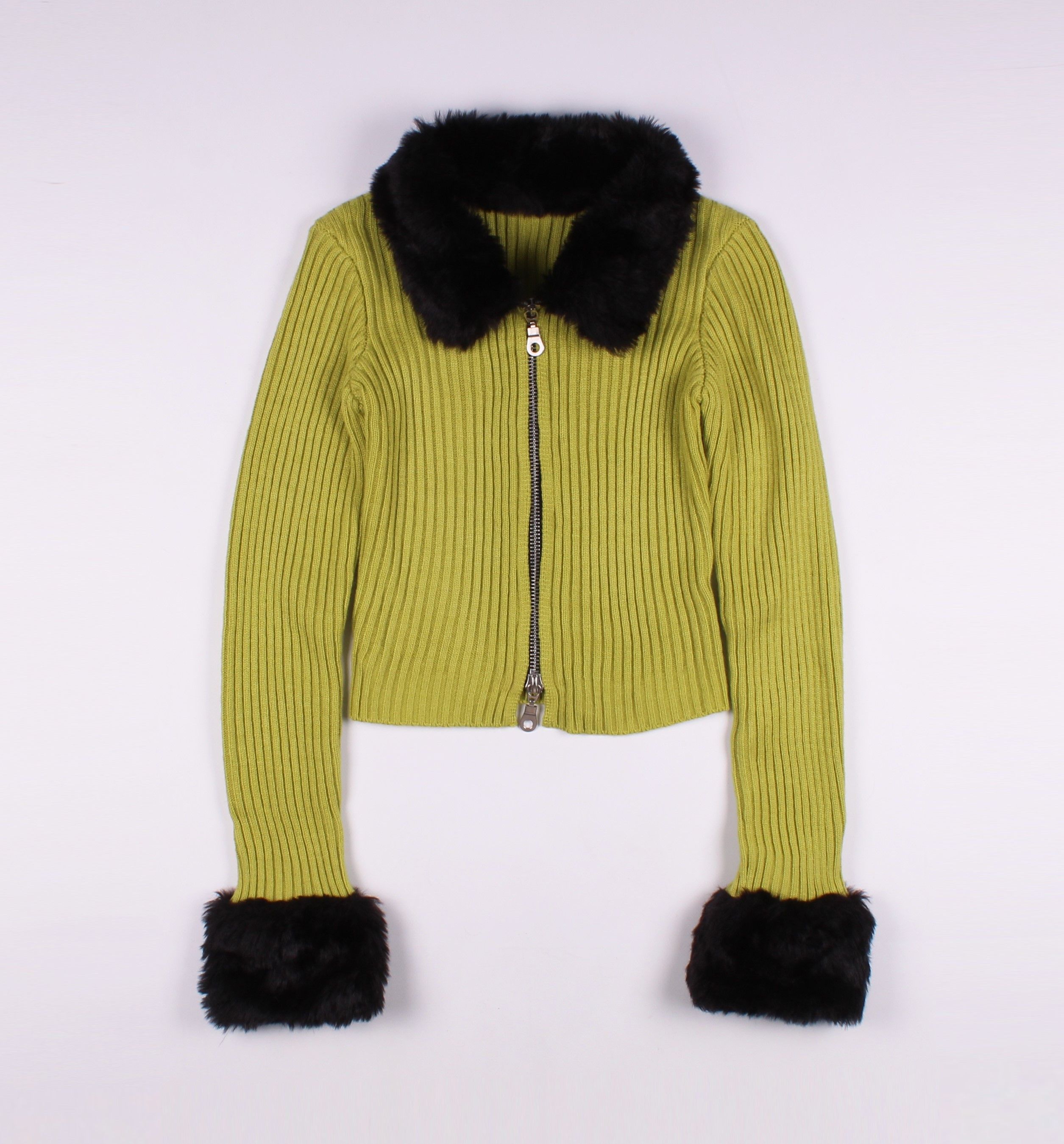 Vintage Vintage Y2K Rib Knit Cropped Faux Fur Cardigan Jumper Size S / US 4 / IT 40 - 4 Thumbnail
